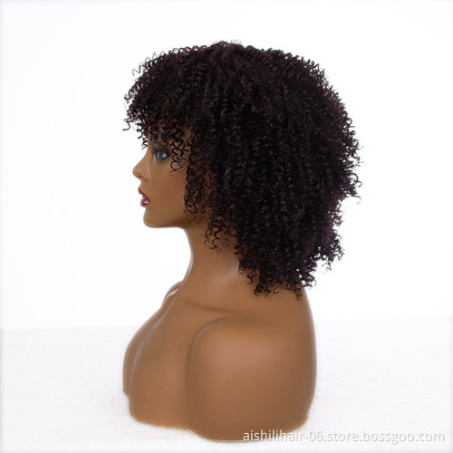 Wholesale  stort heat resistant  brown afro kinky curly wig synthetic hair wigs for black women